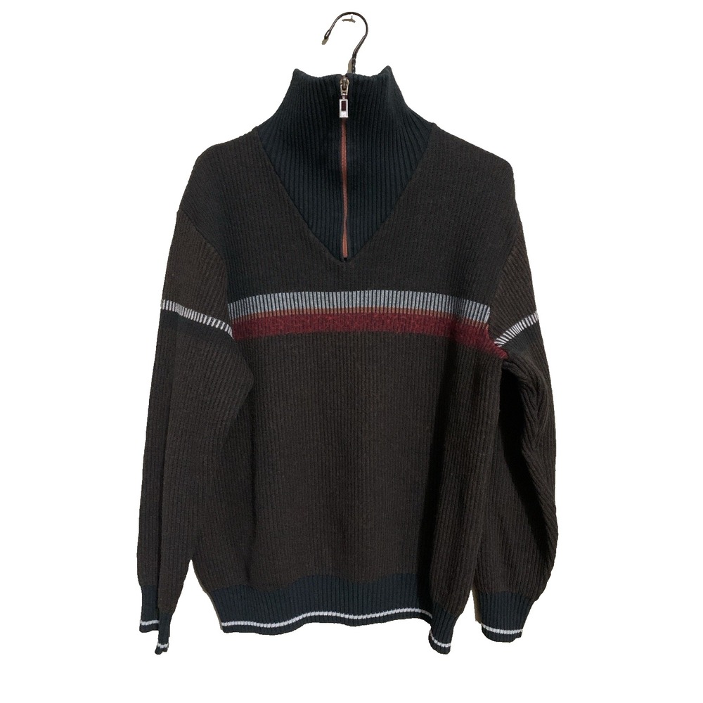 ENGBERS High Neck 1/4 Zip Sweater Wool Blend Men's Size 54 Brown Germany‎